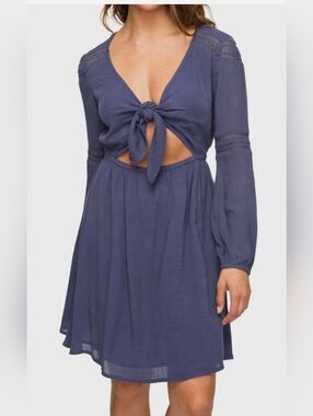 Roxy Blue Tie-Front Midi Dress